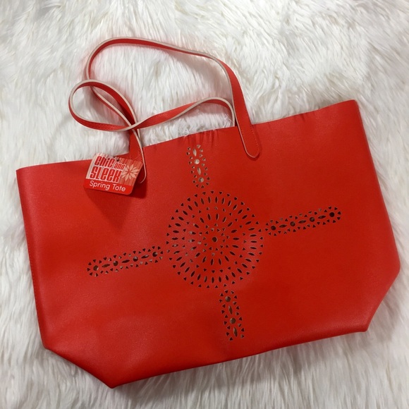 Chic and Sleek Handbags - Chic and Sleek bright orange/red large tote